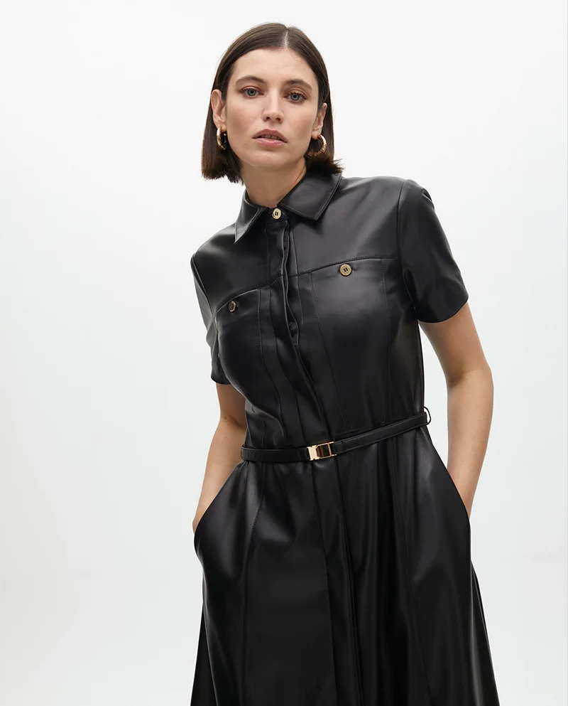 Lola Casademunt Faux Leather A-line Dress with Belt
